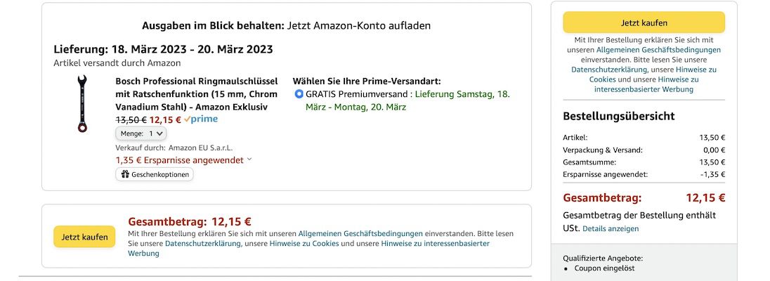 Bosch Professional 15 mm Ringmaulschlüssel für 12,15€ (statt 16€)   Prime