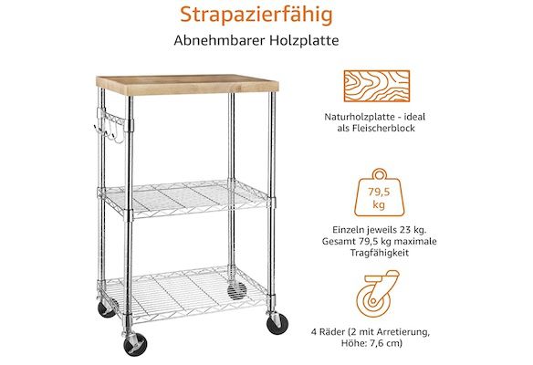 Amazon Basics   Servierwagen mit 3 Ebenen für 45,80€ (statt 55€)