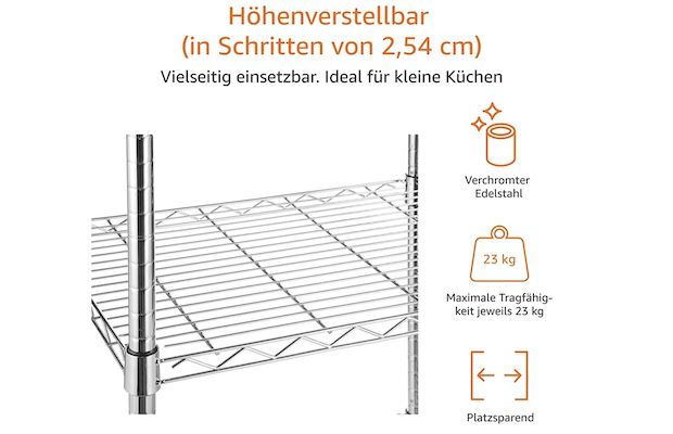 Amazon Basics   Servierwagen mit 3 Ebenen für 45,80€ (statt 55€)