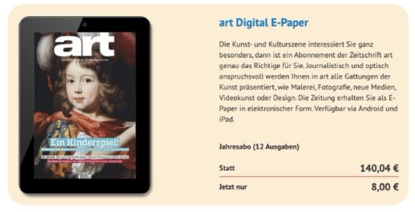 🧨 Jahresabo art Digital als E Paper ➡️ für 8€ (statt 140€)