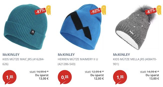 McKinley Mützen ab 0,99€ + VSK   z.B. Maimery II U Herren Mütze 5,98€ (statt 15€)