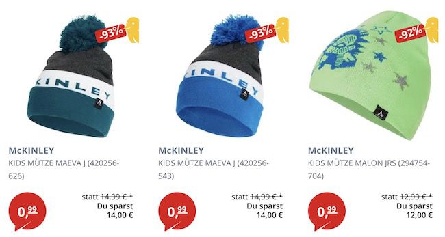 McKinley Mützen ab 0,99€ + VSK   z.B. Maimery II U Herren Mütze 5,98€ (statt 15€)