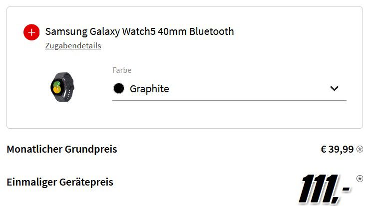Samsung Galaxy S23 inkl. Galaxy Watch 5 für 111€ + o2 AllNet mit 120GB 5G/LTE für 39,99€ mtl.