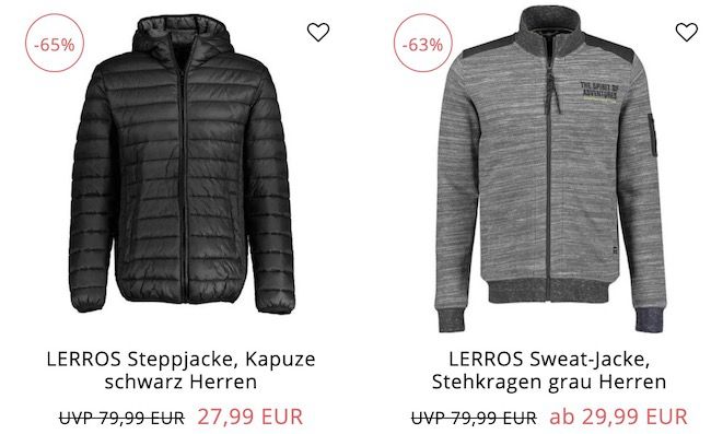 Jacken Restposten Sale   z.B. Lerros Steppjacke mit Kapuze 33,94€ (statt 78€)