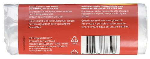 30er Pack Jeden Tag Müllbeutel mit Griff (25 L) für 0,55€   Prime