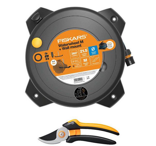 Fiskars Waterwheel M Schlauchtrommel 20m + Gartenschere für 44,44€ (statt 98€)
