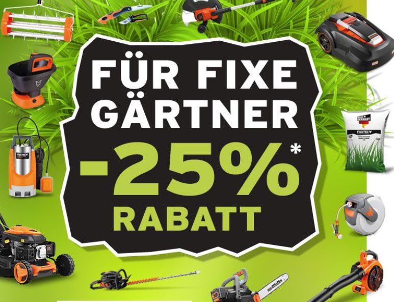 Fuxtec 25% Wochenend extra Rabatt &#8211; z.B. 40V Akku Rasenmäher für 210,40€ (statt 259€)