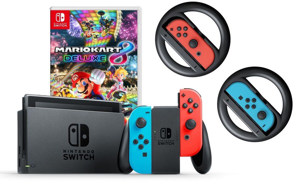 Nintendo Switch V.2 + Mario Kart 8 Deluxe + 2 Lenkräder für 299€ (statt 344€)