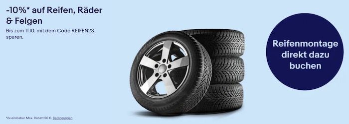 eBay: 10% Rabatt auf Reifen & Kompletträder   Goodyear, Pirelli, Continental uvm.