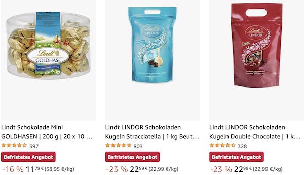 Amazon: Lindt Osterschokolade im Angebot   z.B. 4x Goldhase für 12,79€ (statt 15€)