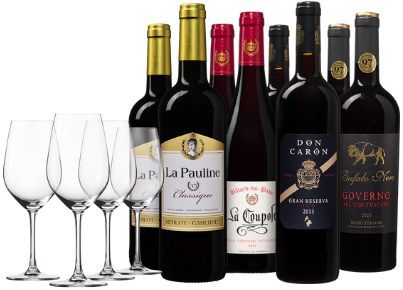 8 Flaschen Wein + 4 Gratis Weingläser für 59,99€ (statt 125€)