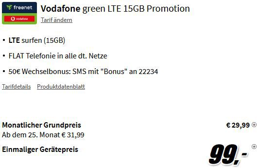 Apple iPhone 13 mit 128GB für 99€ + Vodafone Allnet 15GB LTE für 29,99€ mtl.