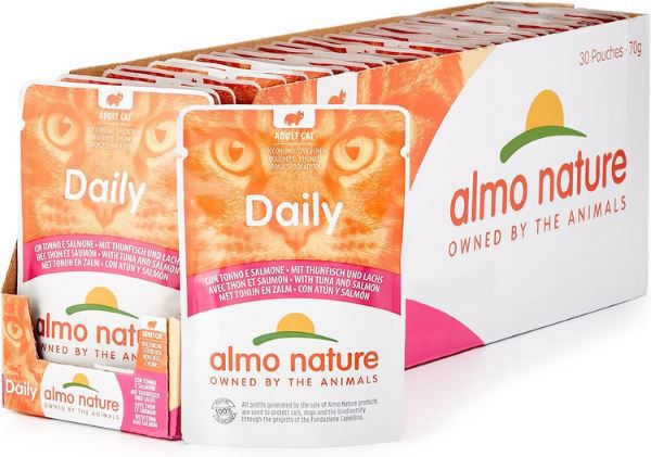 30er Pack Almo Nature Daily Katzenfutter, Thunfisch & Lachs, 70g ab 13,55€ (statt 22€)