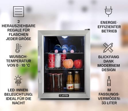 Klarstein Beersafe M Getränkekühlschrank, 33L für 148,99€ (statt 220€)