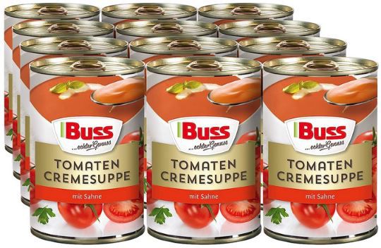 12er Pack Buss Tomatencreme Suppe, je 400g ab 14,29€ (statt 20€)   Prime