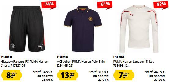 Puma Neuheiten Sale ab 3,99€   z.B. Puma Team Shorts ab 6,99€