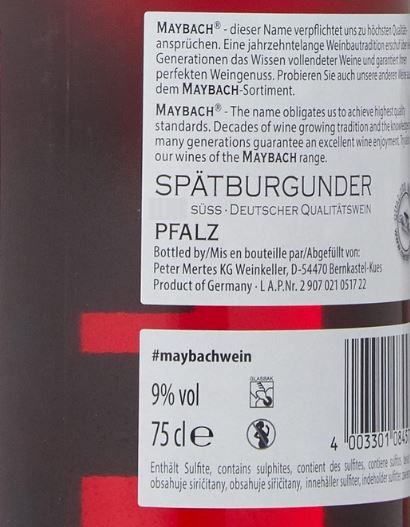 Maybach Spätburgunder Rotwein, süß und fruchtig, 0.75l ab 3,32€ (statt 4,50€)   Prime
