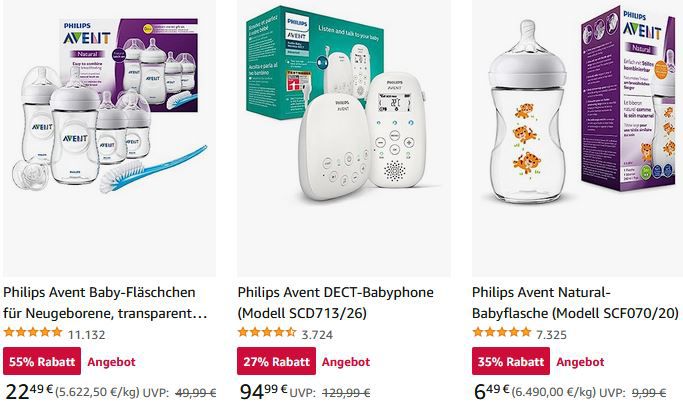 Bis zu 55% Rabatt auf Philips Avent Babyprodukte bei Amazon