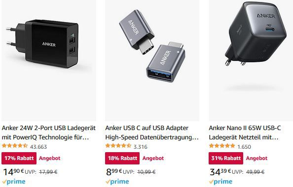 Amazon: Bis zu 45% Rabatt auf Anker Produkte   z.B. 2x Anker PowerPort III für 19€ (statt 30€)