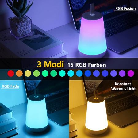 homvos LED Nachttischlampe, 15 Farben, 3 Modi, dimmbar für 17,99€ (statt 30€)