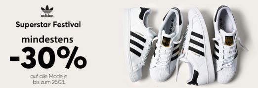 eSchuhe: Mindestens 30% Rabatt auf adidas Superstar Sneaker bis Mitternacht