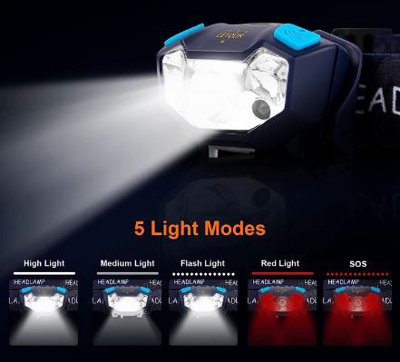 Letour LED Akku Stirnlampe mit 350lm, 5 Modi für 12,99€ (statt 26€)