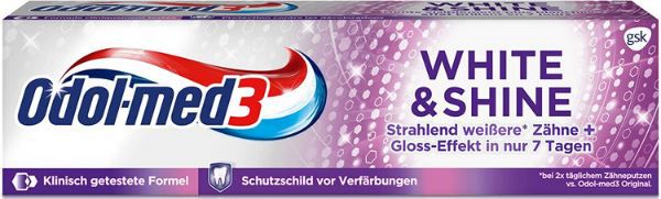 Odol med 3 White & Shine Zahncreme, 75ml ab 1,27€   Prime Sparabo