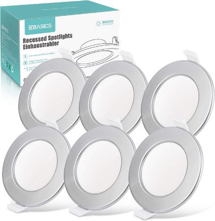 6er Pack EzBasics LED Einbaustrahler, 6W, 450 Lm, 3.000k für 17,64€ (statt 35€)