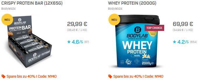 40% Rabatt auf Bodylab Produkte   z.B. 12x Bodylab Protein Bar für 22,89€ (statt 35€)