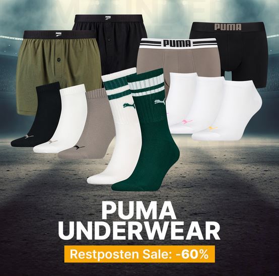 Geomix: Puma Underware Restposten Sale   z.B. 2er Pack Puma Loose Fit Boxershort ab 9€ (statt 22€)