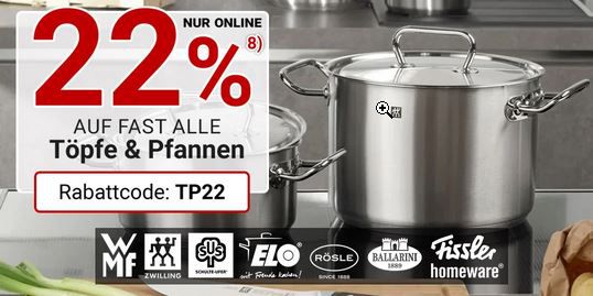 🥘 Zurbrüggen: 22% Rabatt auf Töpfe und Pfannen   z.B. Staub, Fissler, WMF