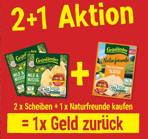 🧀 Drei mal Grünländer kaufen   für einmal Geld zurück   ab dem 1.1.