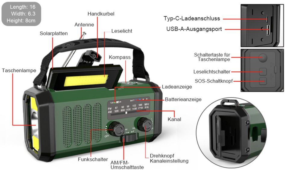 10000mAh Notfall  & Outdoorradio mit Solarmodul für 29,55€ (statt 38€)