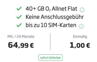 Apple iPhone 14 Pro (128GB) für 1€ + o2 40GB+ Flat 5G/LTE für 64,99€ mtl.