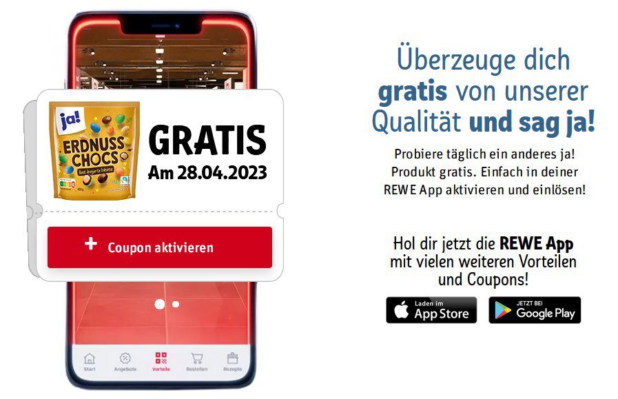 Gratis ja! Produkt in der REWE App – heute: ja! Erdnuss Chocs