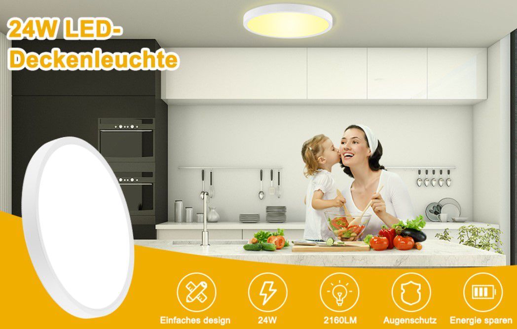‎Danclit 24W ultradünne LED Deckenleuchte für 13,99€ (statt 28€)  Prime
