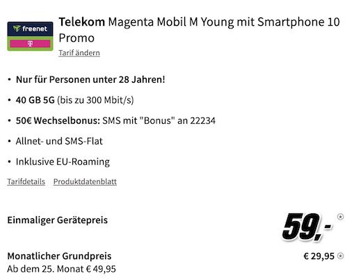 Young: Samsung Galaxy S23 für 59€ + Telekom Allnet mit 40GB 5G für 29,95€ mtl. + 50€ Bonus