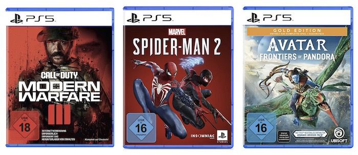 3 Games zum Preis von 2   z.B. CoD + Spider Man 2 + Avatar