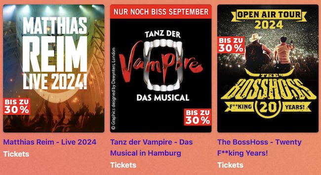 🦁 Bis zu 50% Rabatt auf Tickets für Musicals, Konzerte, Festivals u.v.m.