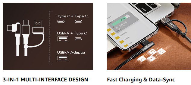 Doppelpack: 3in1 AINOPE 60W USB C Ladekabel für 7,69€ (statt 14€)