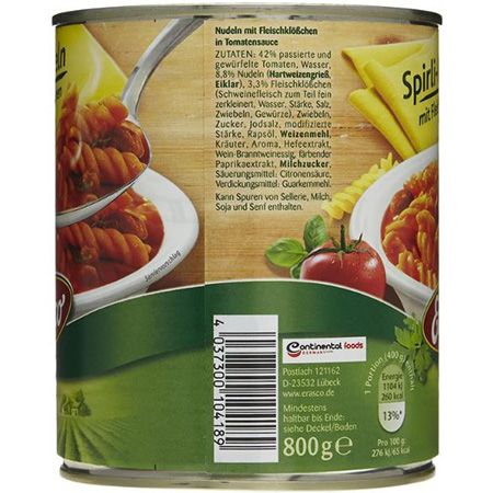 Erasco Spirli Nudeln mit Fleischklößchen, 800g ab 2,80€   Prime Sparabo