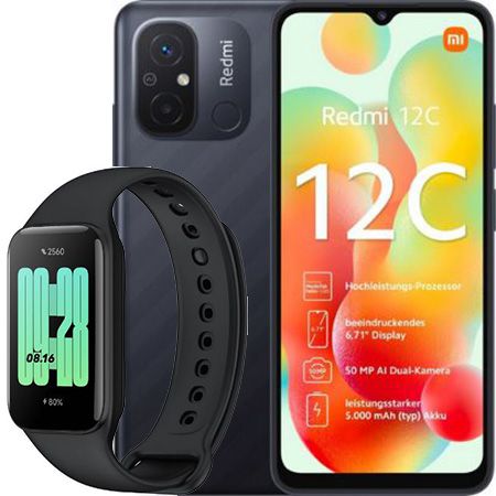 Xiaomi Redmi 12C (64GB) + Redmi Smart Band 2 für 49€ + o2 Flat mit 6GB für 7,99€ mtl.