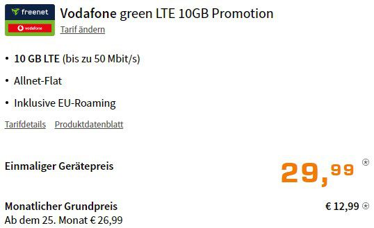 Samsung Galaxy A54 für 29,99€ + Vodafone Allnet 10GB LTE 12,99€ mtl.