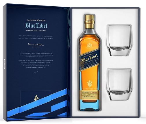 Johnnie Walker Blue Label + zwei gratis Gläser in Geschenkbox für 199,99€ (statt 235€)