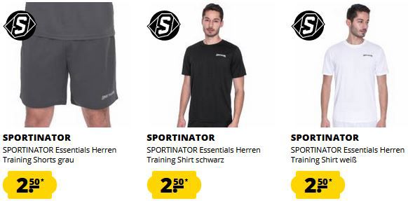 Sportinator Fix Preis Sale   Poloshirts, Shorts & T Shirts für je 2,50€ zzgl. Versand