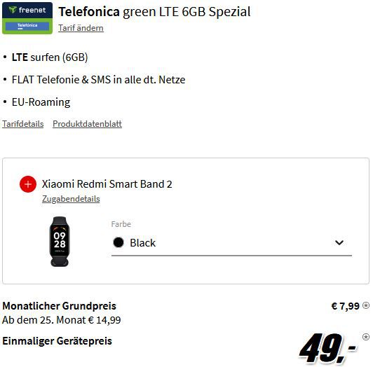 Xiaomi Redmi 12C (64GB) + Redmi Smart Band 2 für 49€ + o2 Flat mit 6GB für 7,99€ mtl.