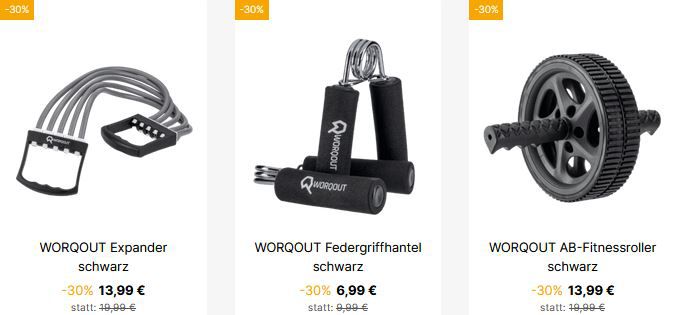 Geomix: 30% Rabatt auf WORQOUT Fitness Zubehör   z.B. Expander für 13,99€ (statt 27€)