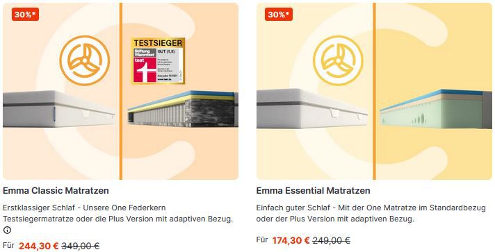 Emma Matratzen: Bis zu 50% Rabatt auf Testsieger   z.B. Stützkissen für 43,99€ (statt 59€)