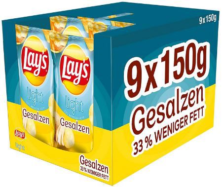 9er Pack Lays Light Gesalzen Kartoffelchips, 150g ab 10,73€ (statt 14€)   Prime