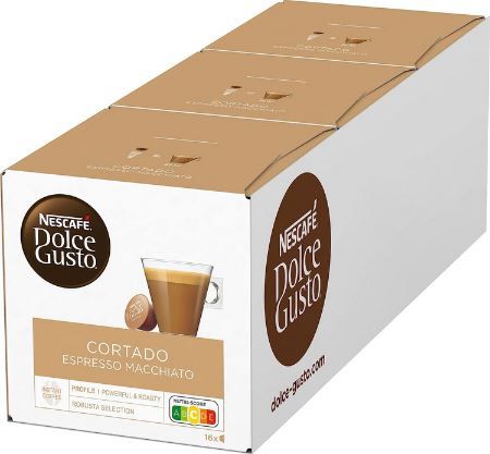 3 x 16 Kapseln Nescafe Dolce Gusto Cortado Espresso Macchiato ab 14,83€ (statt 18€)